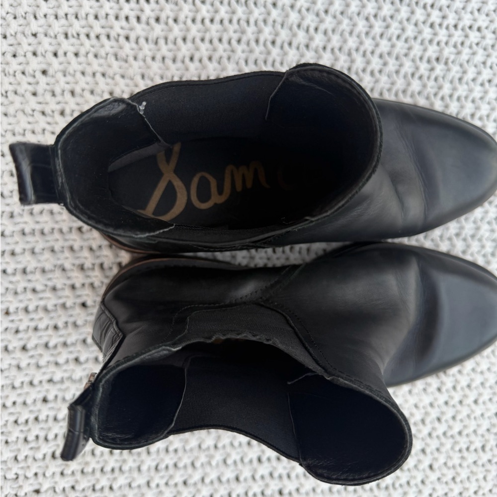Sam Edelman Black Leather Chunky Chelsea Ankle Boots Size 8 - Picture 3 of 6
